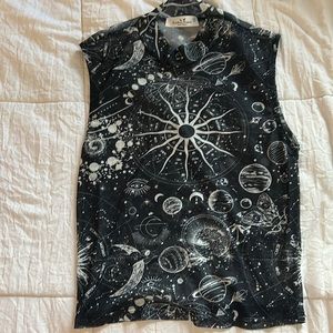 Black see through astrology shirt or cover up